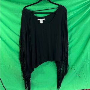 American Rag Black Top with Fringe